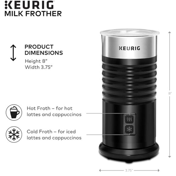 Keurig Standalone Frother Works Non-Dairy Milk Hot and Cold Frothing, 6 Oz Black - Picture 2 of 9